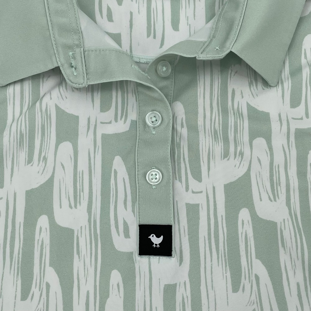 Bad Birdie Womens Polo Shirt Size L Green EUC Cactus Print Short Sleeve - Picture 5 of 7